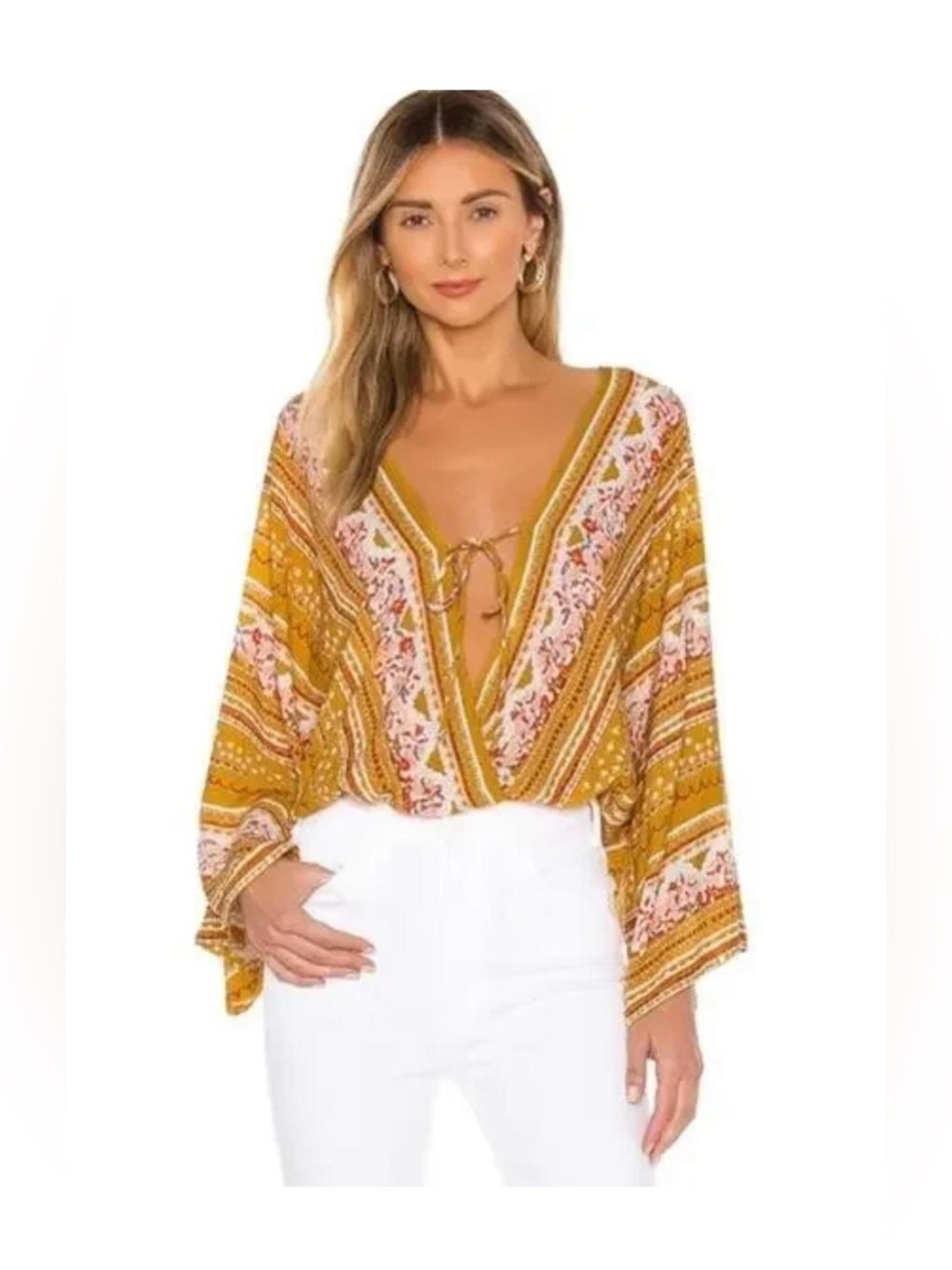 XS Free People Intimately Gold Bodysuit Bohemian Top